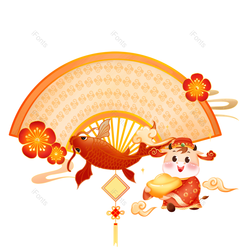 中国风图片,喜庆元素,扇子PNG,新年免抠素材